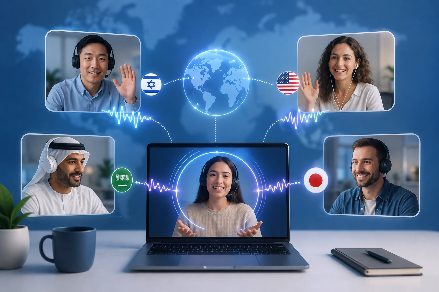 Hebreeuws real-time spraakomzetting in een meertalige Voicli-videovergadering